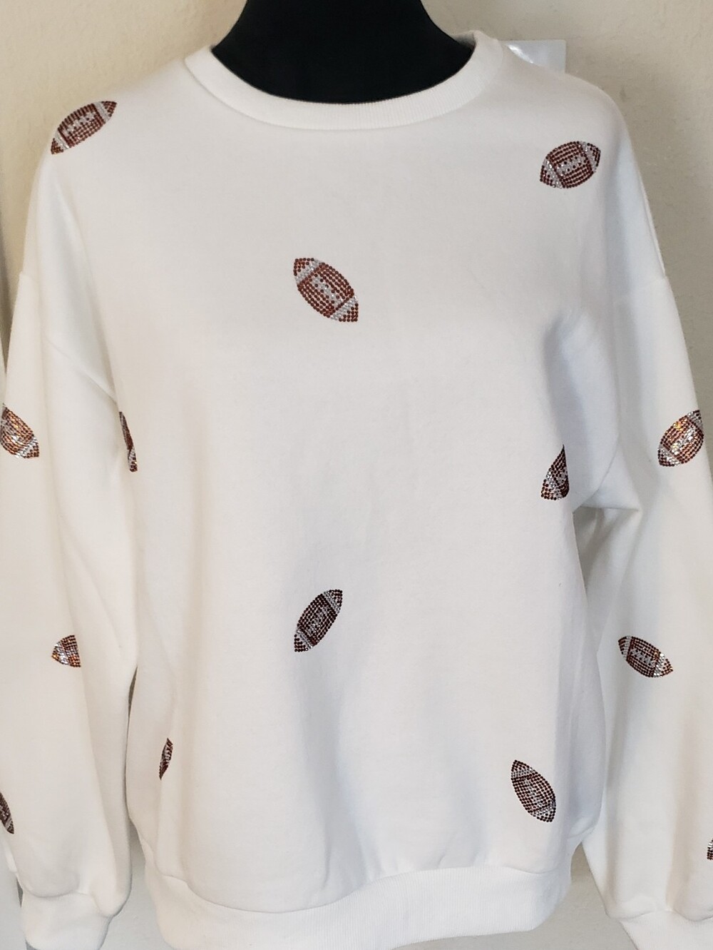 Classic White Crewneck Sweat Shirt with Football Embellishments